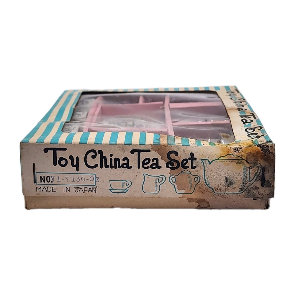 Vintage 1960s Childs‎ Mini China Tea Set Complete Girl w Dog Print Original Box - Picture 6 of 10